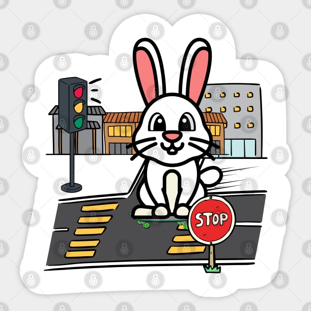 Cute Bunny is skate boarding on the street Sticker by Pet Station